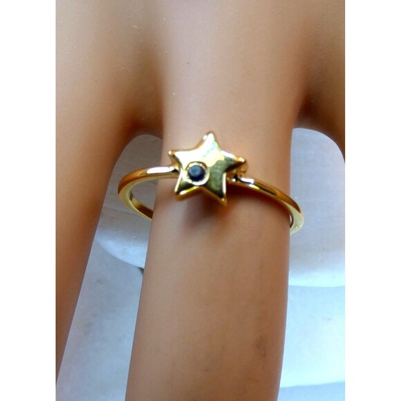 Yellow Gold Vermeil Sterling Silver Blue Sapphire Star Ring Sz 6.5 - Picture 6 of 6